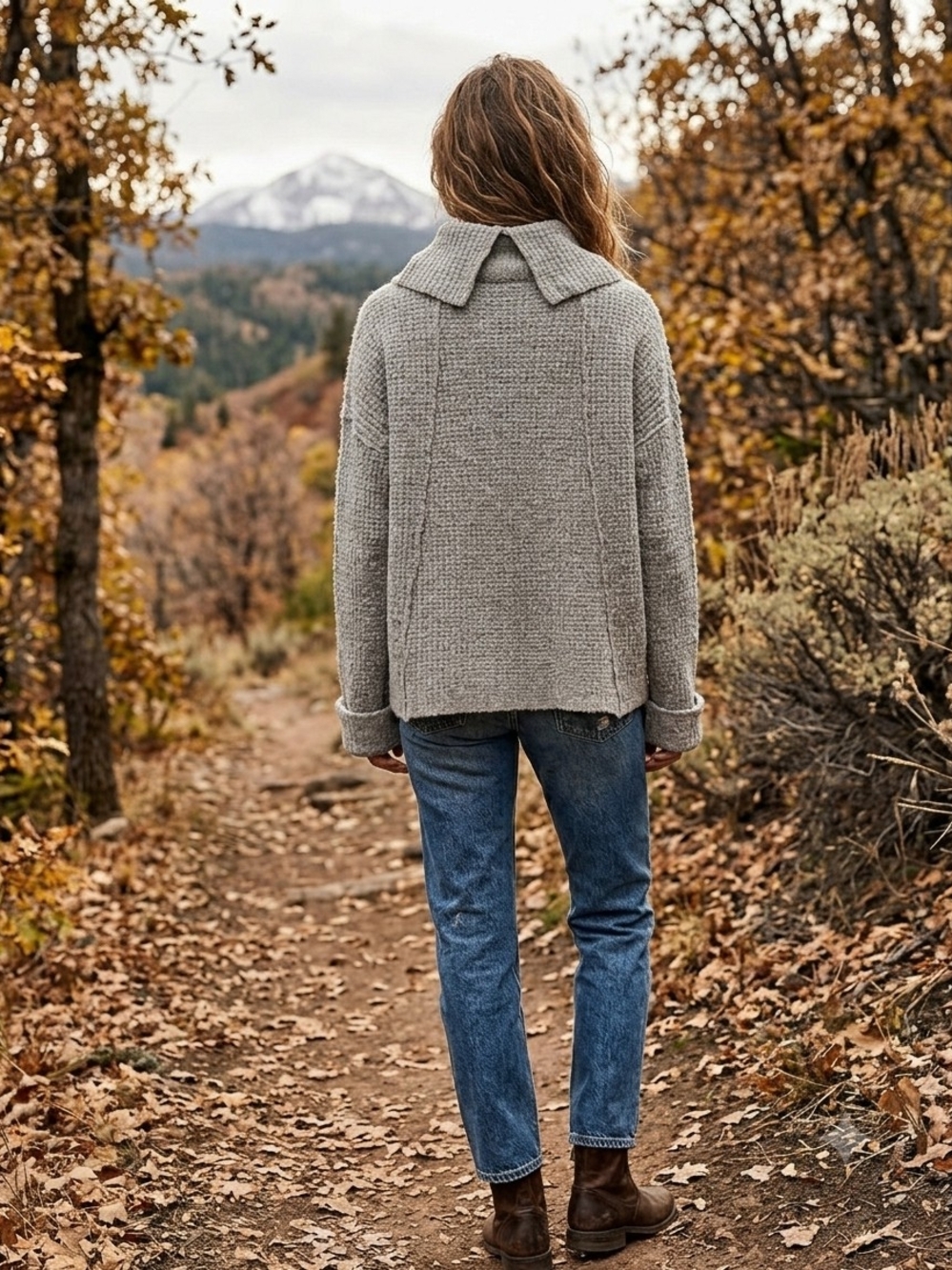 Free People Sidewinder 100% Wool Cowl Neck Waffle Knit Sweater Heather Grey S - Picture 2 of 8